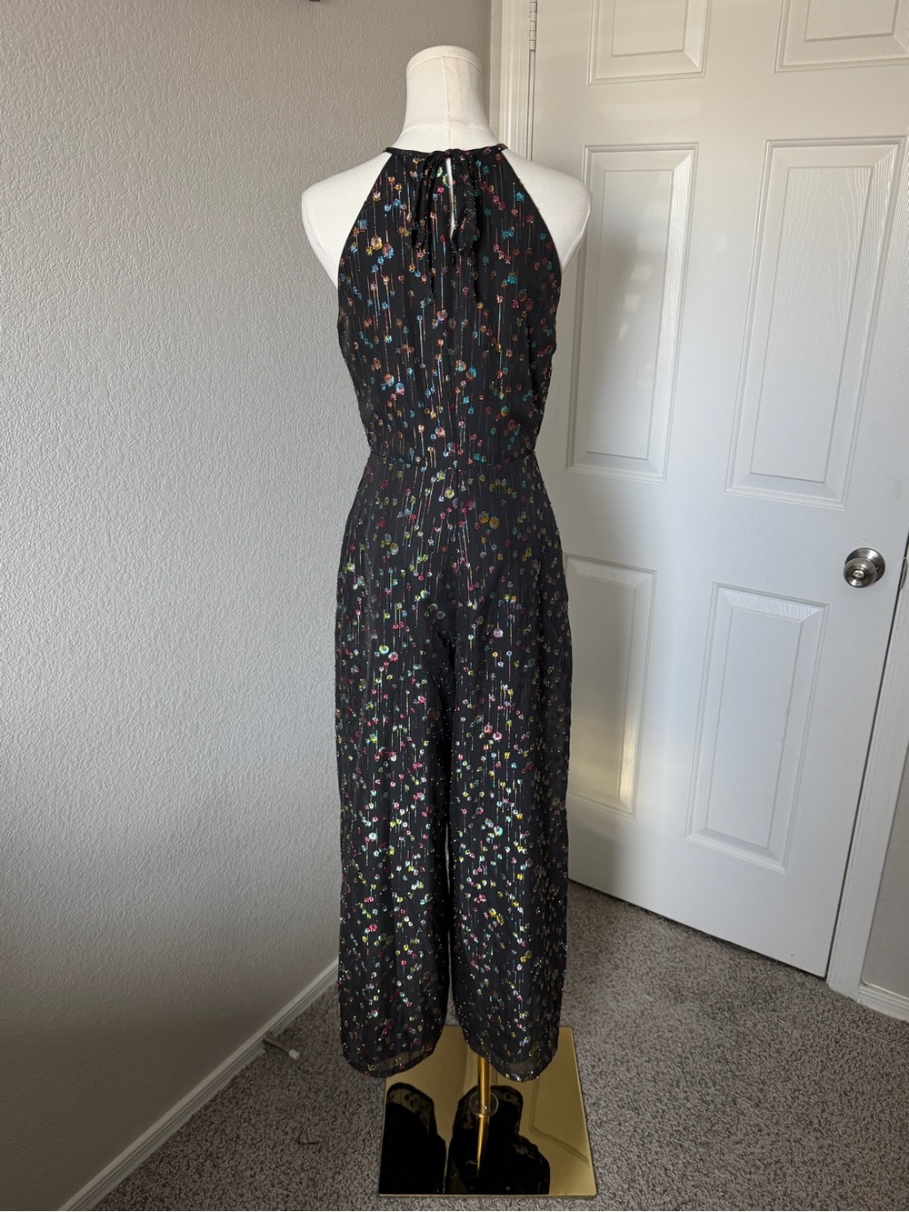 Anthropologie Black Multicolor Floral Halter Jumpsuit - Picture 5 of 5